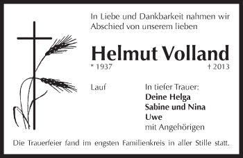 Traueranzeige von Helmut Volland von Pegnitz-Zeitung
